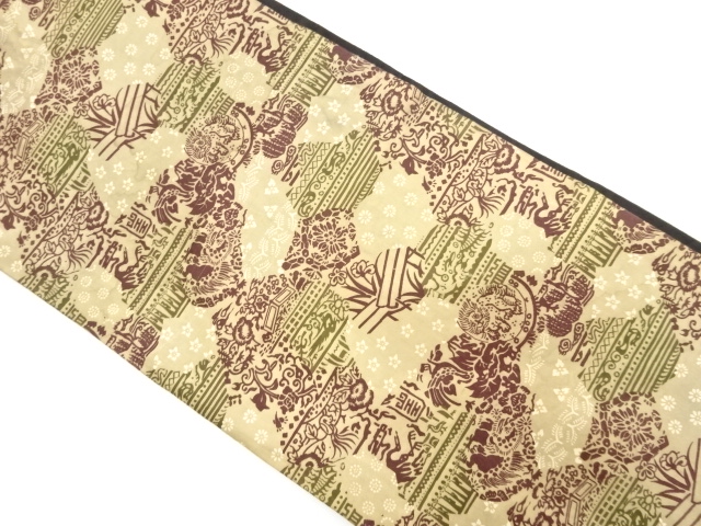 JAPANESE KIMONO / ANTIQUE CHUYA OBI / WOVEN ANIMAL & FLOWER